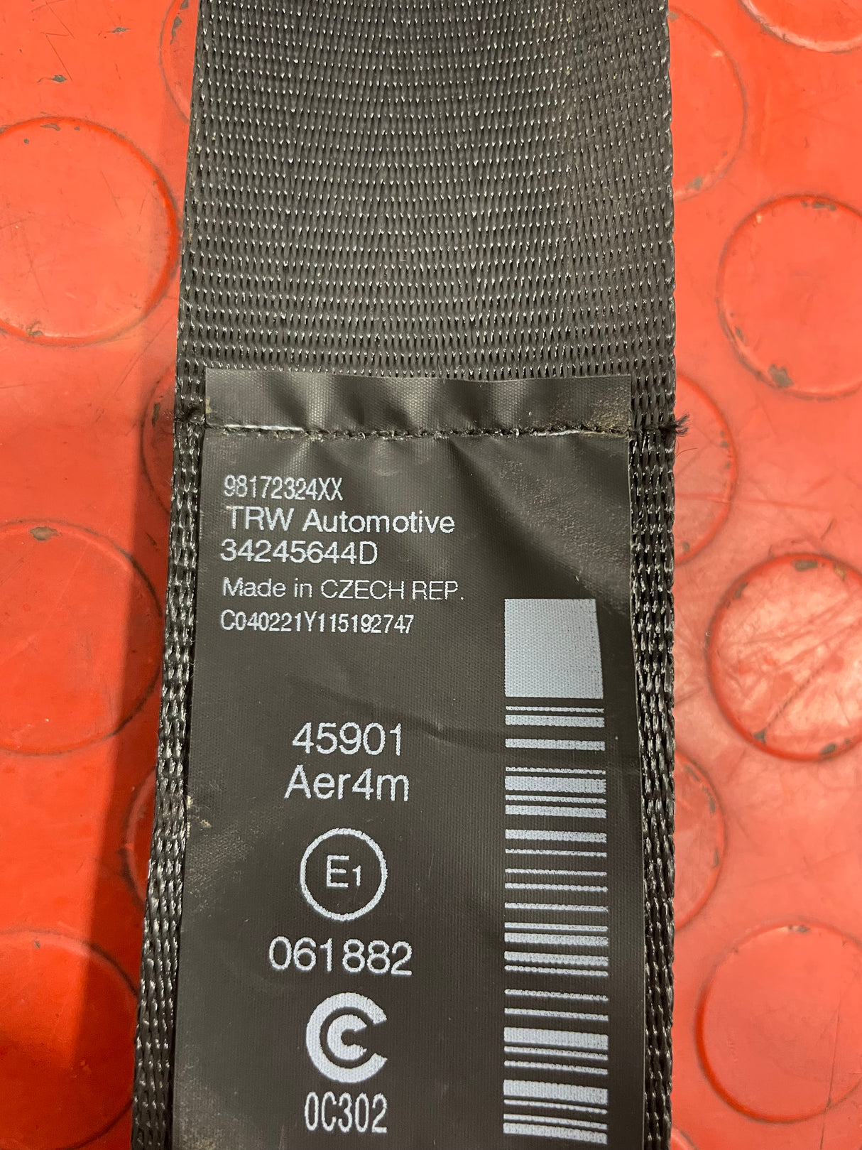 Citroen Berlingo/Peugeot Partner/Vauxhall Combo/Toyota Proace City FRONT MIDDLE SEAT BELT 2019-2024 P/N 98172324XX