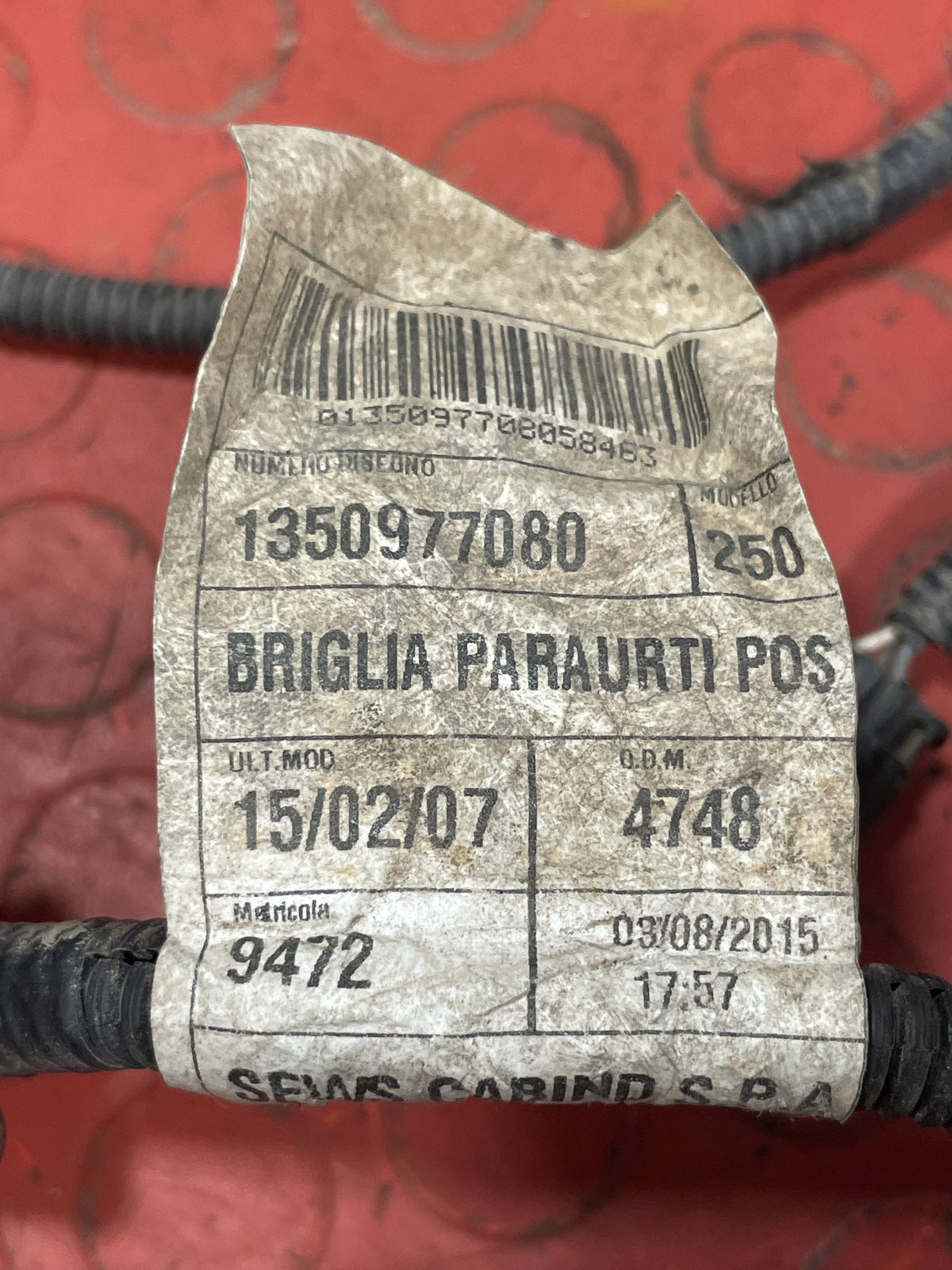 Citroen Relay/Peugeot Boxer/Fiat Ducato REAR PARKING SENSOR WIRING HARNESS 2016-2024 P/N 1350977080